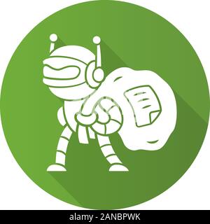 Scraper bot flat design long shadow glyph icon. Malicious bad robot. Content stealing. Internet data collecting bot. Web scraping service. Artificial Stock Vector