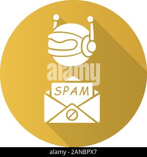 Spambot flat design long shadow glyph icon. Virus advertisements, links. Spam bot. Malicious phishing sites. Spam advertising software sending. Intern Stock Vector
