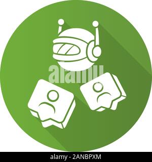 Social bot flat design long shadow glyph icon. Socialbot, chatbot. SMM automation tool. Software program. Network communication. Online help service. Stock Vector