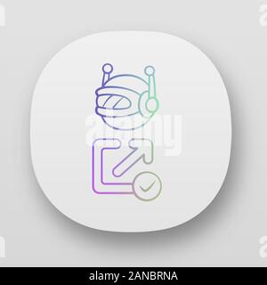 Backlink checker bot app icon. Website optimization. Artificial intelligence. Support service bot. SEO assistant, ai. UI/UX user interface. Web or mob Stock Vector