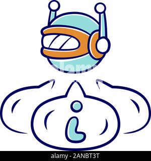 Informational bot color icon. Robot virtual assistant. Artificial intelligence. Web robot in online networks. Access to data. Machine learning, softwa Stock Vector