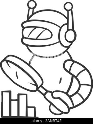 Monitoring bot linear icon. Machine learning. Artificial intelligence. Internet robot with magnifying glass. Thin line illustration. Contour symbol. V Stock Vector