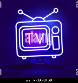 Abstract Neon Light Tv Vector, On A Brick Wall Vector Stock Vector