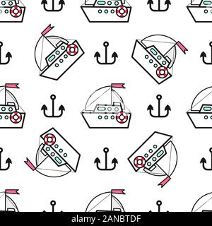 Seamless Pattern With Ships Hand Drawn Design Element For Label And Poster Stock Vector
