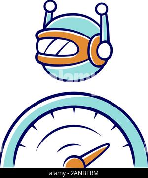 Optimizer bot color icon. Search engine optimization. Software program. Computer operation. Artificial intelligence. Functional bot. Virtual assistanc Stock Vector