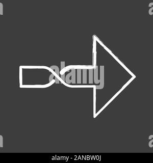 Twisted arrow chalk icon. Direction arrowhead. Pointing cursor. Arrow indicating rightward. Pointer, indicator. Next. Motion signpost. Navigation sign Stock Vector