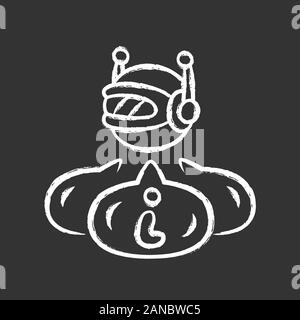 Informational bot chalk icon. Robot virtual assistant. Artificial intelligence. Web robot in online networks. Access to data. Machine learning, softwa Stock Vector