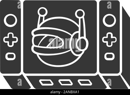 Game bot glyph icon. Artificial intelligence software algorithms. Virtual reality. Non-player character. NPC. Video games. Silhouette symbol. Negative Stock Vector