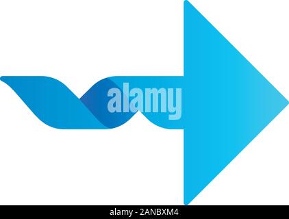 Twisted blue arrow flat design long shadow color icon. Navigation pointer. Direction move. Spiral line. Pointing cursor. Arrowhead indicating rightwar Stock Vector