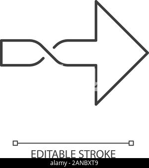 Twisted arrow linear icon. Direction arrowhead. Arrow indicating rightward. Pointer, indicator. Next, forward. Thin line illustration. Contour symbol. Stock Vector