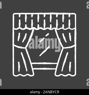 Window treatment set chalk icon. Living room, kitchen, bedroom decoration. Valance hanging on cornice. Windows curtains, swag. Home and office interio Stock Vector