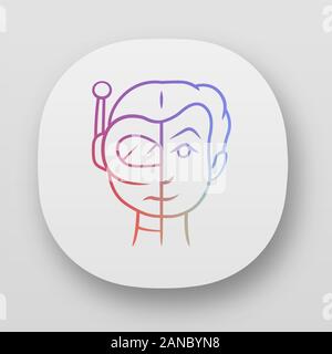 Bot impersonator app icon. Automated hacking. False identity. Robot imitator. Cybernetics. Artificial intelligence. UI/UX user interface. Web or mobil Stock Vector