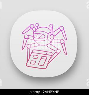 Crawler app icon. Spiderbot. Search engine optimization. Automatic indexer. Content monitoring. Artificial intelligence. UI/UX user interface. Web or Stock Vector