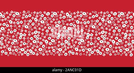 Monochrome Artistic Ditsy Allover Graphic Floral Vector Seamless Horizontal Pattern Border. Simplistic Small Hand Drawn Daisies, Abstract White Blooms Stock Vector