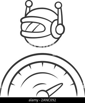 Optimizer bot linear icon. Search engine optimization. Software app. Artificial intelligence. Functional bot. Thin line illustration. Contour symbol. Stock Vector