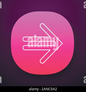 Double-lined arrow app icon. Indicating sign, pointer button. Forward indicator. Arrowhead pointing to right direction. UI/UX user interface. Web or m Stock Vector