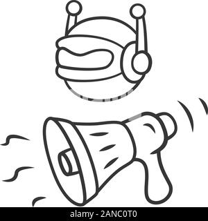 Propaganda bot linear icon. Spam attack. Marketing campaign. Artificial intelligence. Social media bot. Thin line illustration. Contour symbol. Vector Stock Vector