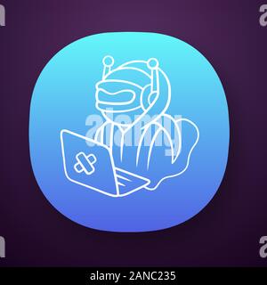 Hacker bot app icon. Virus robot. Cyber pirate attack, crime, cybercrime. Computer virus. Malicious software, AI. UI/UX user interface. Web or mobile Stock Vector