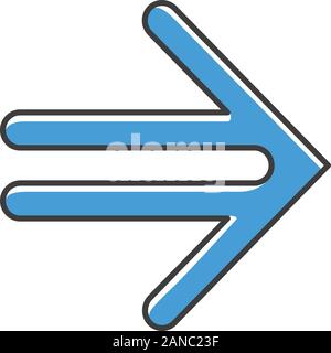 Double-lined blue arrow color icon. Indicating sign, pointer button. Forward indicator. Arrowhead pointing to right direction. Navigation arrow. Motio Stock Vector