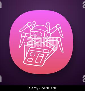 Crawler app icon. Spiderbot. Search engine optimization. Automatic indexer. Content monitoring. Artificial intelligence. UI/UX user interface. Web or Stock Vector