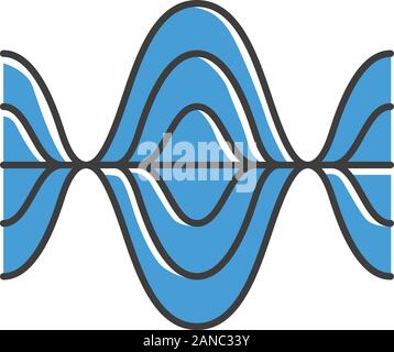 Voice recording color icon. Vibration, noise level, frequency blue curves. Audio volume, frequency. Music player logo. Soundtrack playing. Soundwaves, Stock Vector