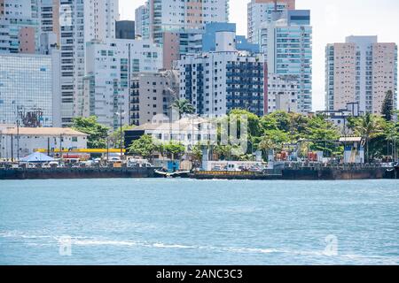 Santos - SP, Brazil - November 21, 2019: Car ferry arriving at the coast of the city. Ferry that makes the transport of vehicles between Santos and Gu Stock Photo