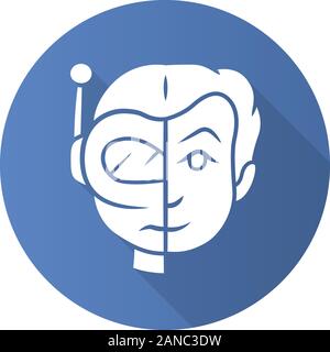 Bot impersonator flat design long shadow glyph icon. Automated hacking. False identity. Robot imitator. Cybernetics, electronics, technology. Artifici Stock Vector