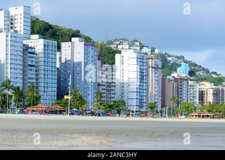 Sao Vicente - SP, Brazil - November 21, 2019: View of the sand and the seafront buildings of Praia do Itarare beach. Stock Photo