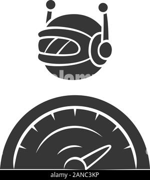 Optimizer bot glyph icon. Search engine optimization. Software program.  Artificial intelligence. Functional bot. Virtual assistance. Silhouette symbo Stock Vector