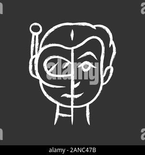 Bot impersonator chalk icon. Automated hacking. False identity. Robot imitator. Cybernetics, electronics, technology. Artificial intelligence. Isolate Stock Vector