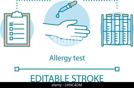 Allergy test concept icon. Allergic diseases identification idea thin line illustration. Symptoms laboratory analysis. Allergic reaction diagnosis. Ve Stock Vector