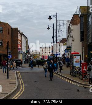 Guildford, United Kingdom - November 06 2019:   Shoppers walking along North Street Stock Photo