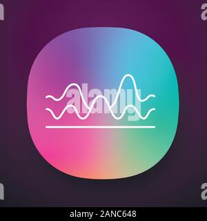 Overlapping waves app icon. Sound wave with flowing, fluid effect. Digital soundwave, audio waveform, audio rhythm. UI/UX user interface. Web or mobil Stock Vector