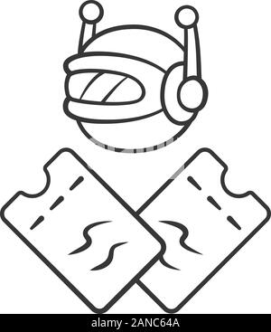 Scalper bot linear icon. Tickets wholesale buying scalping bot. Online bulk purchases. Artificial intelligence. Thin line illustration. Contour symbol Stock Vector