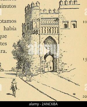 Espaäna pintoresca; the life and customs of Spain in story and legend . an las caba-llerías, que han subido jadeantes la colina de la ciudad;allí se pasean los desocupados; charlan en la fuentelas mujeres y los arrieros, y viejos y jóvenes toman elsol, sentados en los bancosde mármol bajo los diminutosárboles. Al llegar a la plaza notamosque en muchos balcones habíacolgaduras moradas, y quemuchos de los transeúntesllevaban trajes de púrpura. — Mañana, — nos :jdijo el cochero com- Mplaciente, — es JuevesSanto, y aquí acostum-bramos a usar púrpu-ra en conmemoraciónde que Pilatos puso aJesucristo Stock Photo