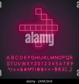 Pixel arrow neon light icon. Forward marker. Indicating pointer button. Pixel gaming arrow. Mosaic navigation symbol. Glowing sign with alphabet, numb Stock Vector