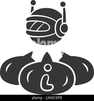 Informational bot glyph icon. Robot virtual assistant. Artificial intelligence. Web robot. Access to data. Machine learning. Silhouette symbol. Negati Stock Vector