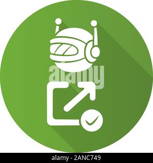 Backlink checker bot flat design long shadow glyph icon. Website optimization. Artificial intelligence. Support service bot. SEO assistant, ai. Robot Stock Vector