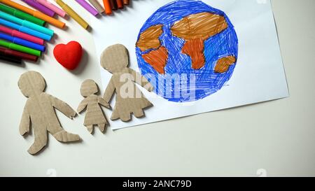 Premium Vector | Save planet and nature occupation family black line pencil  drawing vector. young man father, woman mother and little child son  embracing with love planet. characters care earth ecology illustration