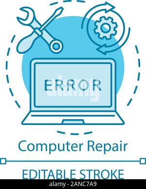 Computer repair concept icon. Home service for electronic devices idea thin line illustration. Laptop refit. Operating system reinstall. Vector isolat Stock Vector