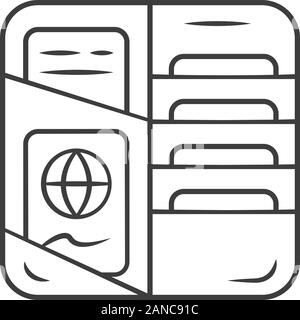 Passport wallet linear icon. Organised documents, cards, tickets. ID, cash and credit card holder, organiser. Thin line illustration. Contour symbol. Stock Vector