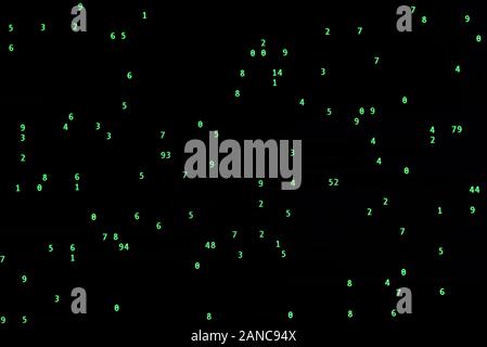 Matrix-like Random Green Numbers on Computer Screen - Light Frequency Stock Photo