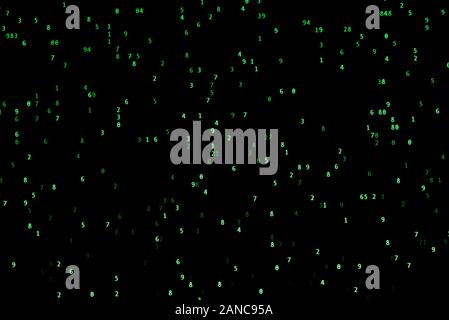 Matrix-like Random Green Numbers on Computer Screen - Moderate Frequency Stock Photo