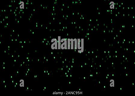 Matrix-like Random Green Numbers on Computer Screen - Moderate Frequency Stock Photo