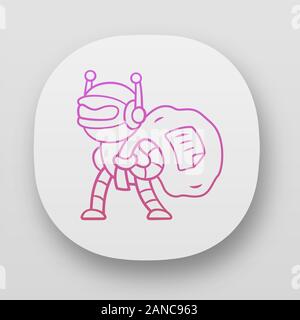 Scraper bot app icon. Malicious bad robot. Content stealing. Web scraping service. Artificial intelligence. UI/UX user interface. Web or mobile applic Stock Vector