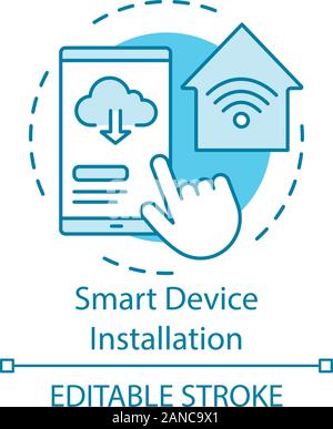 Smart device installation concept icon. Home service for electronic devices idea thin line illustration. Home automation system. Vector isolated drawi Stock Vector