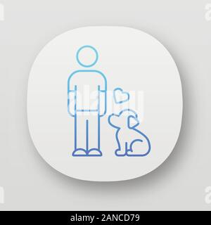 Animals welfare and help app icon. Pup and master. Pet adoption from shelter. Volunteer activity. Man with faithful dog. UI/UX user interface. Web or Stock Vector