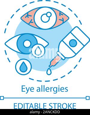 Eye allergies concept icon. Allergic conjunctivitis idea thin line illustration. Seasonal spring, summer pollen allergy symptom. Bloodshot eye. Vector Stock Vector