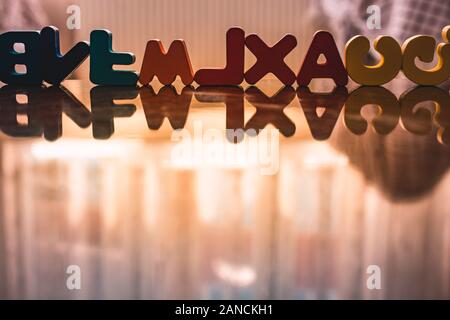 Colorful Letter cubes of Alphabet made of wood Stock Photo