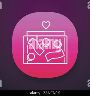 Donation box app icon. Collecting box with banknotes and coins. Moneybox. Charity fundraising. Container for money. UI/UX user interface. Web or mobil Stock Vector